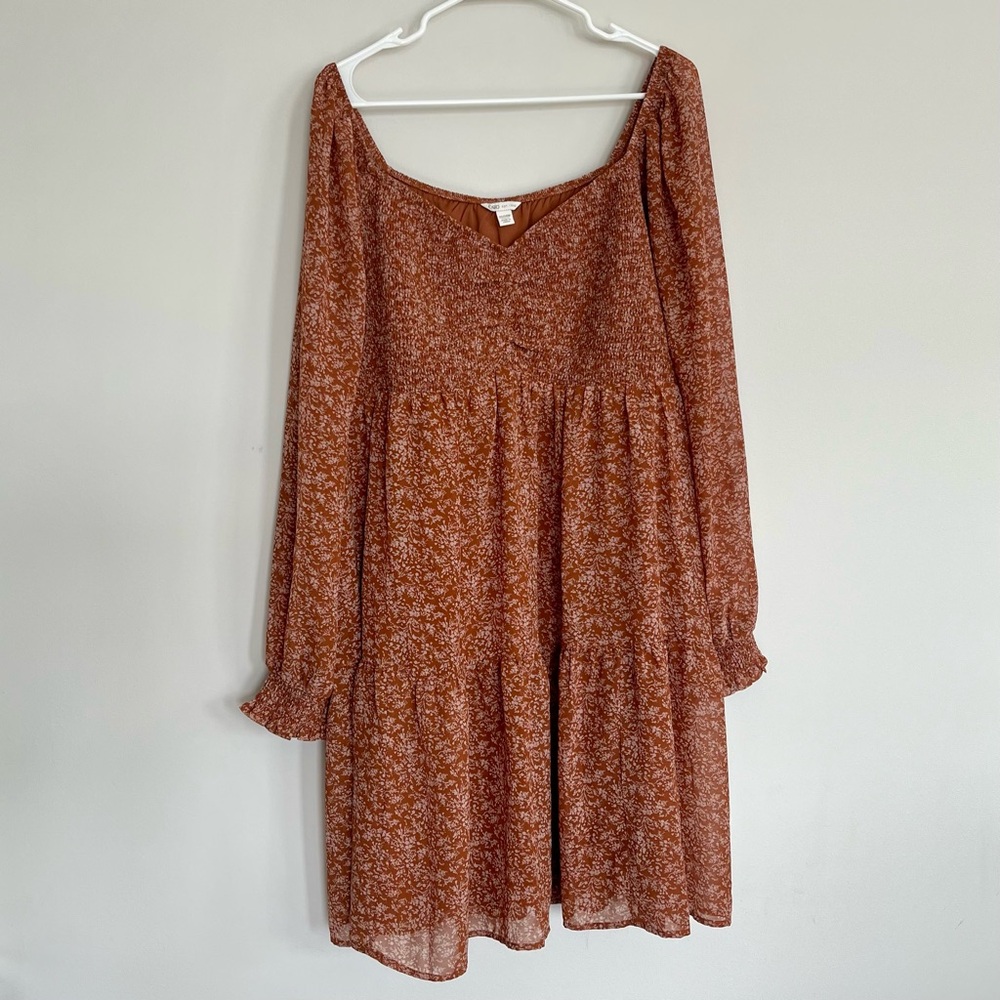 Floral Rust Orange Long Sleeve Dress
